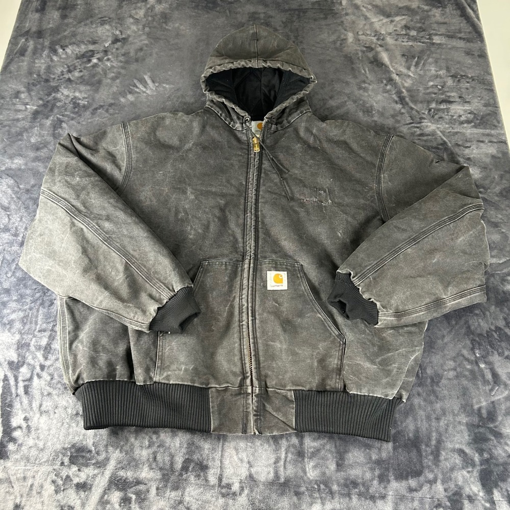 Carhartt Active Jacket Mens XL Black Sandstone Duck Canvas J04 BLK Distressed